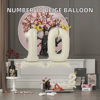 Ballon en aluminium géant beige numéro 10 avec couronne, design autoportant, pour décorations de fête d'anniversaire d'enfants - Vente en gros