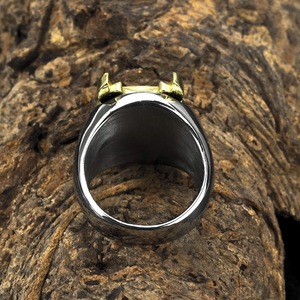 Yunnique-Anillo con cabeza de lobo de acero y titanio para hombre, chapado en oro, diseño de runas vikingas, estilo Hip Hop, joyería de regalo - Product Image 3