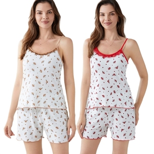 睡衣套装 罗纹吊带短裤睡衣 女式夏季甜美辣妹套装 - Product Image 5