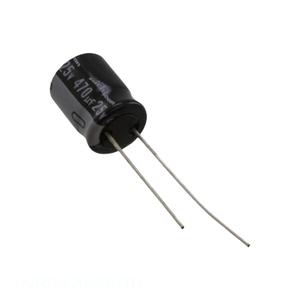 Condensateur traversant à canal fabricant, aluminium, 470 µF, 20 %, 25 V, radial, TH UVR1E471MPD1TD - Product Image 1