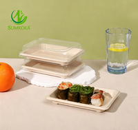 Plateau à sushi jetable en fibre de pulpe de bagasse de canne à sucre SUMKOKA avec couvercle en PET, écologique et micro-ondable
