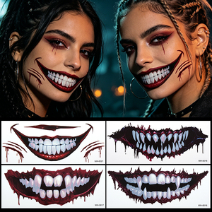 Precio de fábrica: <span class=keywords><strong>Tatuaje</strong></span> temporal no tóxico de maquillaje de terror realista con boca sangrienta de vampiro, colmillos de Joker y sonrisa, de papel blanco indio. - Product Image 6