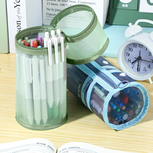 Trousse à crayons transparente en maille grande capacité avec fermeture éclair, logo personnalisable, disponible en plusieurs couleurs. - Product Image 1