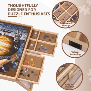 Wooden Puzzle <b>Table</b> with Drawers Cover and <b>Folding</b> <b>Legs</b> Board for Home Furniture - Product Image 4