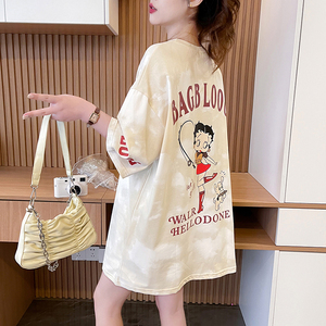 Áo thun nữ tay ngắn họa tiết tie-dye phong cách hoạt hình cổ điển Mỹ phiên bản lớn, thiết kế mùa hè mới, kiểu dáng độc đáo, rộng rãi - Product Image 5