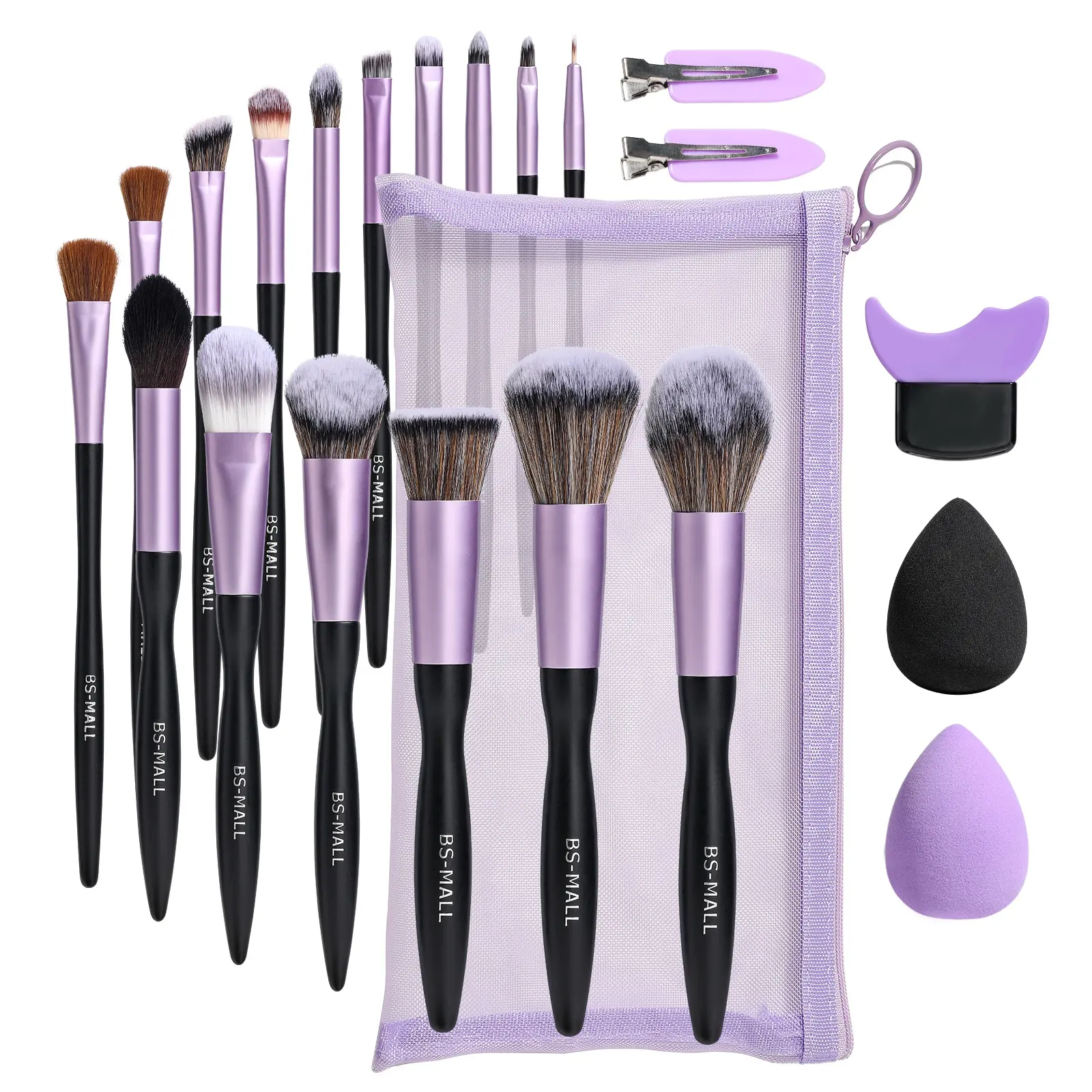 BS-MALL Face Makeup Tools Set 16PCS Makeup Brushes Set Zipper Brushes Bag Makeup Sponge Gift Set