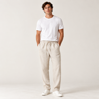 Pantalon en lin 100 % personnalisé pour homme, léger, avec cordon de serrage et taille élastique, idéal pour l'été, vente en gros