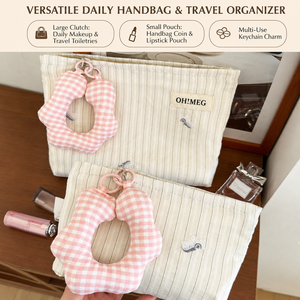 Sacs de <span class=keywords><strong>maquillage</strong></span> de voyage en coton rayé vintage personnalisés, ensemble de 2 pièces, pochette cosmétique à fleurs en gingham, trousse de toilette pour femmes - Product Image 2