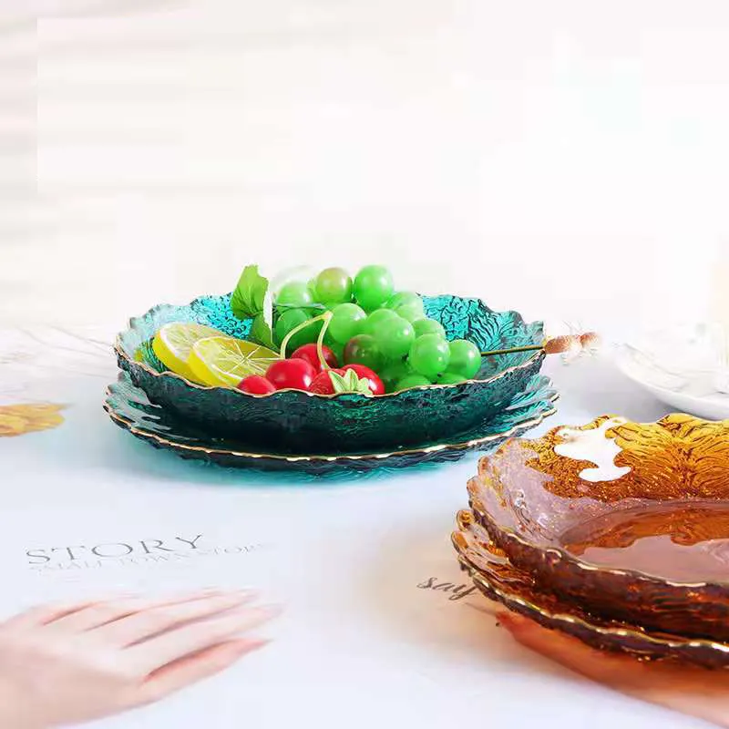Vajilla de Navidad de Color dorado con borde para boda, platos de cristal arábigos, platos de cargador de Acción de Gracias, vajilla