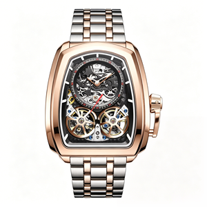 Montre pour homme personnalisable en forme de <span class=keywords><strong>tonneau</strong></span> à <span class=keywords><strong>vin</strong></span>, montre mécanique automatique personnalisée avec cadran en cristal et bracelet en silicone - Product Image 1