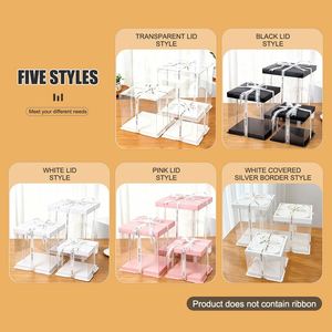 Square Clear PET Tall <b>Cake</b> <b>Box</b>, Fully Transparent Birthday <b>Cake</b> Packaging <b>Box</b> with White Cardboard Lid, Bakery Display <b>Gift</b> <b>Box</b> - Product Image 3