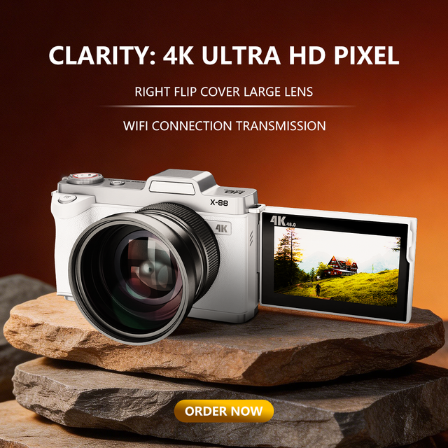 Factory New Outdoor Fashion Retro Style 64mp 4k CMOS Sensor Flip Cover WiFi 18X Digital Zoom Beginner 4k Digital Camera