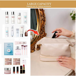 Bolsa de <span class=keywords><strong>Maquillaje</strong></span> Grande Personalizada de Doble Capa, Organizador de Cosméticos de Cuero PU con Cierre, Accesorios de Viaje para Artículos de Tocador, Bolsa de Viaje con Letra para Damas - Product Image 4