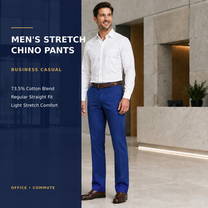 <span class=keywords><strong>Pantaloni</strong></span> Casual da Uomo di Alta Qualità, Elasticizzati, Vestibilità Dritta, Chino, Formali da Lavoro, in Cotone, Slim Fit - Product Image 2