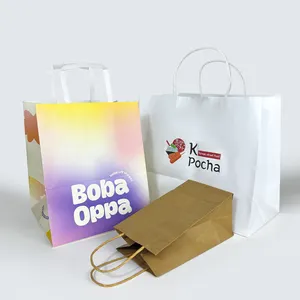 Bolsa de papel Kraft reciclada ecológica ZJPACK con asa y con bolsa de comida para llevar con logotipo personalizado
