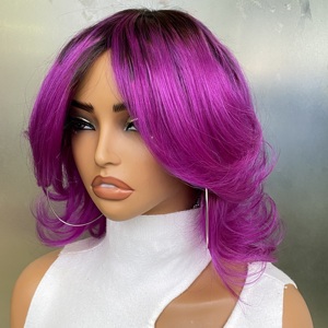Couleur violette avec racine noire <span class=keywords><strong>Cheveux</strong></span> humains courts <span class=keywords><strong>ondulés</strong></span> Pixie Cut <span class=keywords><strong>pour</strong></span> les femmes noires Perruque <span class=keywords><strong>courte</strong></span> <span class=keywords><strong>Cheveux</strong></span> humains sans colle aucune perruque de dentelle - Product Image 1