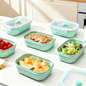 Tùy Chỉnh Microwaveable Phân Hủy Sinh Học Khay Nhựa Silicone Đôi Ngăn Gấp Snack Thực Phẩm Lưu Trữ Container Với Nắp - Product Image 4