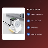 Station de charge sans fil magnétique pliable 3 en 1 pour téléphone, montre et écouteurs 15W avec veilleuse