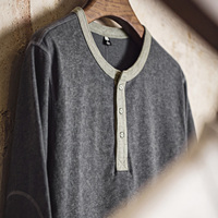 Herenshirt Henry T-shirt Maden Langarm T-shirt Gewassen Grijs Top Preppy Stijl Werkkleding Basislaag Minimalistisch Herfst Trend 2026