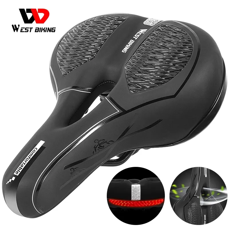 WEST BIKING Regens ichere PU-Oberfläche Soft Memory Foam Stoß fester Fahrrads attelsitz Rundes, stromlinien förmiges, reflektieren des Sattel rad