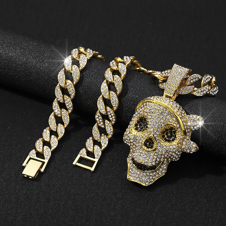 ネックレス・ペンダント [NICEGHOSTCLUB]SKULL NECKLACE_SILVER(NG2EFUAB75A) Crescendo SJ INC New Iced Out Skull Face Hip Hop Pendant