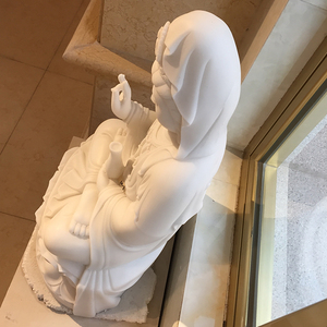 White Marble <strong>Stone</strong> <strong>Buddha</strong> Carving Sitting Guan Yin Bodhisattva Kwan-yin Statue Tabletop Crafts Sculpture for Indoor Decoration - Product Image 5