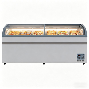 Congelador móvil con vitrina curva de 78 pulgadas, con puerta corrediza de vidrio, tipo isla, para supermercado, ideal para carne congelada y aperitivos. - Product Image 1