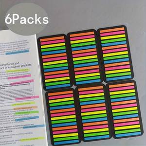 Paquete de 6 Tiras Fluorescentes Multicolores Autoadhesivas, Marcadores de Página con Fondo Negro, para Oficina, Escuela y Libros - Product Image 5