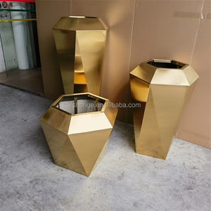 กระถางต้นไม้สแตนเลสสตีลหรูหราสำหรับตกแต่งบ้าน / อุปกรณ์ทำสวน กระถางปลูกต้นไม้ขนาดใหญ่ / แจกันตั้งพื้นทรงสูงสีทอง - Product Image 6