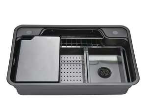 <span class=keywords><strong>Évier</strong></span> de cuisine intelligent populaire, grand <span class=keywords><strong>évier</strong></span> simple en nano noir, <span class=keywords><strong>80</strong></span> litres, SUS304, multifonctionnel, design japonais et coréen avec accessoires - Product Image 4