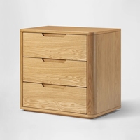 Nouvelle table de chevet en chêne à 3 tiroirs, design français, bois naturel, personnalisable OEM ODM