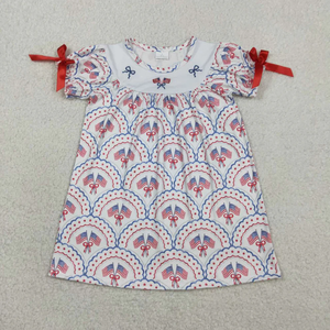 Robe mi-longue pour bébés filles, manches courtes, motifs œufs, nœuds et cœurs, pour Pâques - Product Image 2