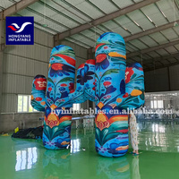 Grand cactus gonflable multicolore imperméable et durable avec ventilateur intégré pour la publicité extérieure et les décorations de remise de diplômes (plus de 3,6 m)