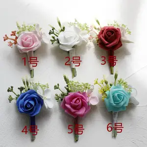 पश्चिमी शैली का कोरियाई पीई कृत्रिम गुलाब विवाह कोर्सेज, बेस्ट मैन ब्रदर वेडिंग कोर्सेज, दुल्हन की सहेली विवाह कलाई फूल