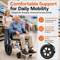 Sac à dos de rangement pliable pour fauteuil roulant de mobilité Premium Comfort, poignée de traction en acier au carbone, roues arrière de 12 pouces, coussin respirant, 100 kg