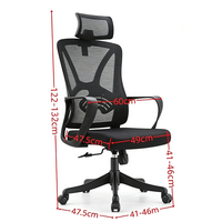 Chaise de bureau ergonomique à dossier haut en maille, réglable en hauteur, pivotante, avec appui-tête fixe et base en nylon, pour la maison ou le bureau