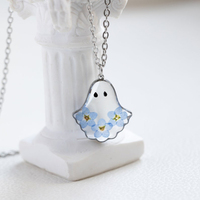 Nouveau Forget Me Not Fleur Fantôme Collier À La Main Véritable Fleur Résine Collier Fantôme Charme Collier Halloween Cadeau Elle