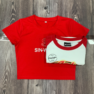 Sexy Casual Wear Fitness Slim Fit Round Neck Cropped T-Shirt Custom Logo Sport Baby Tee Y2k Blank <strong>Red</strong> <strong>Crop</strong> <strong>Tops</strong> for Women - Product Image 1
