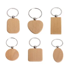 Wooden Keychain For Men and Women Multiple Shapes Wood Key Holder with Key Ring Creative Gift Pendant Key Chain