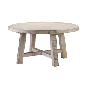 Мебель в европейском стиле, потертый белый цвет, однотонный старый сосновый деревянный Кичен, круглый обеденный стол