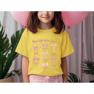 เสื้อยืดลายโบว์น่ารักสำหรับเด็กผู้หญิง เสื้อยืดลายกราฟิกคริสเตียน เสื้อยืดพระเยซูสำหรับเด็ก เสื้อยืดข้อพระคัมภีร์สร้างแรงบันดาลใจ เสื้อยืดศาสนาสำหรับผู้หญิง 100% - Product Image 4
