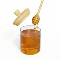 Tarro de miel de vidrio de borosilicato de 450 ml con tapa de madera de acacia y cucharón de madera, dispensador de jarabe sin plástico y sin BPA, set de regalo ecológico