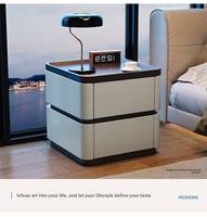 Table de chevet en bois cannelé au design moderne avec charge sans fil, fonctions intelligentes et éclairage LED écologique pour mobilier de chambre