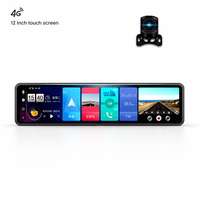Kamera Dasbor Android 4G 12 Inci Layar Sentuh, Kamera Ganda Streaming, DVR Mobil dengan WiFi GPS, Monitor Parkir 24 Jam