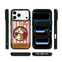 Coque de téléphone AG Feeling Black Edge avec motif chat café doré pour iPhone 17, 17 Pro Max, 16 Pro, 15, 15 Pro Max, 15 Pro, 14 Pro Max – Coque magnétique
