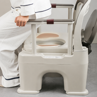 Chaise de toilette portable en plastique à hauteur réglable avec accoudoirs, rehausseur de siège, transformable en position accroupie, mobile, pour chevet, style classique, personnalisable