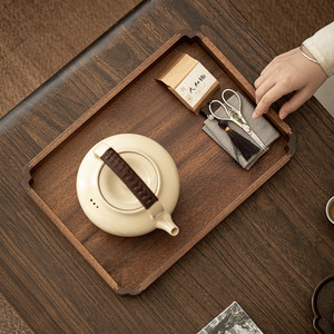 Walnut Begonia <b>Tray</b> Solid Wood Rectangular <b>Tea</b> Serving <b>Tray</b> For Hotel Coffee <b>Tea</b> Use - Product Image 3