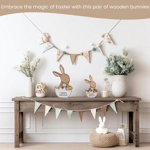 Adorno Decorativo de Conejo de Madera, Decoración para Fiesta de Pascua, Juego de Dos Piezas, Material de Pino, Uso en Interiores - Product Image 4