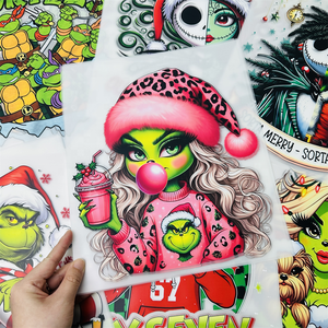 Autocollants thermocollants personnalisés lavables <span class=keywords><strong>Grinch</strong></span> de Noël <span class=keywords><strong>en</strong></span> gros pour impression sérigraphique, prêts à être pressés sur les t-shirts - Product Image 6