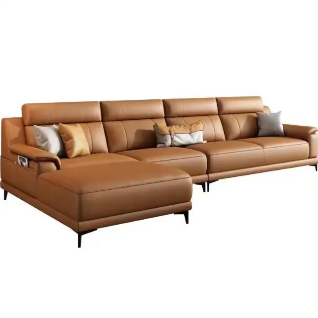 Italian luxury design home furniture modern living room sofa big sectional leather high quality stainless steel stretch sofa